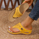 Large Size Casual Sandals Women Summer New Thick Sole Clip-toe Hollowed Ladies Slides Flip Flops Wedge Heel Solid Color Slippers
