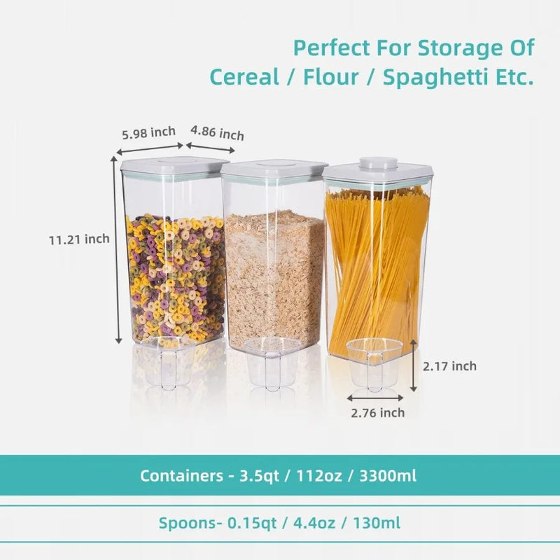 Ankou Airtight Pop Cereal Container 3300ml Each Large Cereal Containers with Scoops Food Storage Canister Dispenser Perfect For