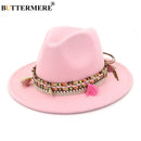 BUTTERMERE Damen Fedora Hut Wolle Khaki Jazz Hüte Weiblich National Lässig Große Krempe Vintage Herbst Klassischer Filzhut und Mütze 2022