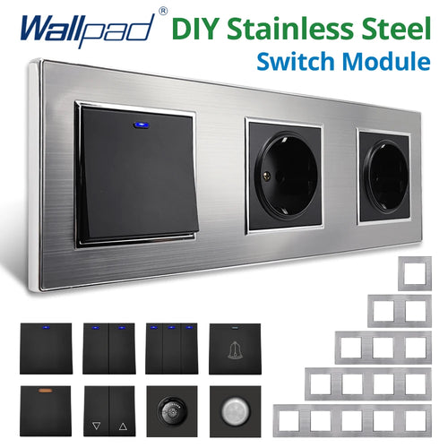 Wallpad Edelstahlplatte Wandschalter LED Dimmer Bewegungssensor Schwarz Funktionstaste Nur DIY 52*52mm 1 2 3 4 5 Rahmen