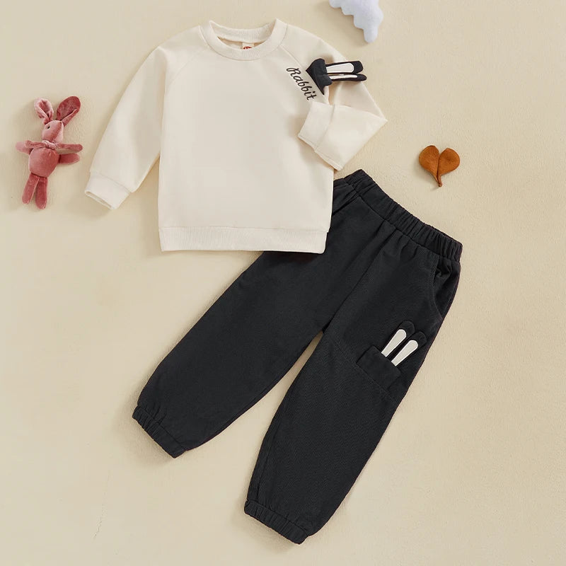 3--6Years Kids Boy 2Pcs Easter Outfits Long Sleeve Sweatshirt with Bunny Ears and Casual Pants Sets Spring Boys Clothes