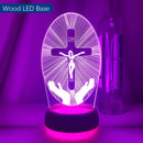 Jesus Cross 3D LED Night Light for Friends Xmas Easter Room Decor Gifts Crucifix Optical Illusion Desk Table Lamp Nightlight
