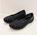 Ladies New Arrivals PVC Plastic Shoes Round Tip Low Cutter Slip-On Cut-Outs Breathable Beach Flats Spongy Sole Khaki Brown 35-40