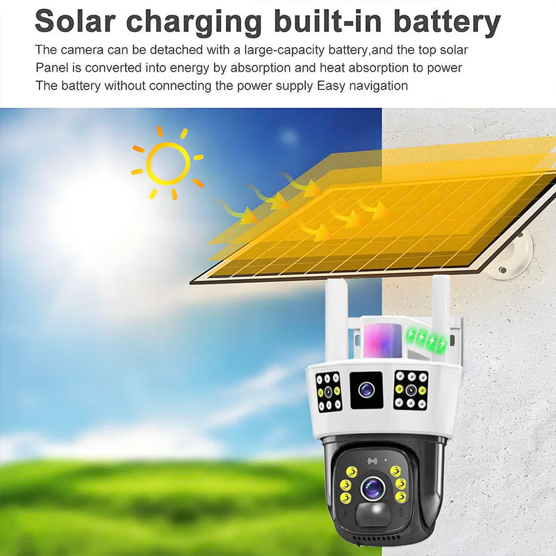 V380 6K Solar Camera 4G SIM Security Protection Waterproof IP CCTV 12MP Surveillance Camera Home Wireless Smart Exterior Camera