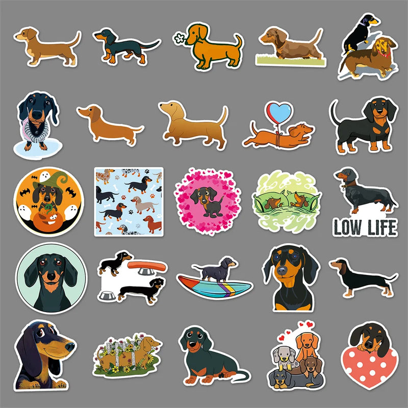 10/30/50PCS Dachshund Cartoon Personality Creative Graffiti Sticker Desk GuitarComputer Refrigerator WaterproofSticker Wholesale