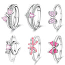 Neue Valentinstagsringe Süße Rosa Zirkon Prinzessin Schleifen Größe 7-9 Für Frauen 925 Silberring Romantischer Feiner Schmuck Geburtstagsgeschenk