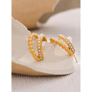 Yhpup Vintage Imitation Perlen 18K Vergoldeter Edelstahl Geometrischer Charm Ohrringe für Frauen Modischer Wasserdichter Schmuck