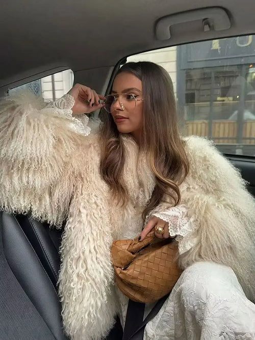 HH Winter Female Trendy Elegant Fur Coats Casual Solid Long Sleeves Turn Down Collar 3 Colors Autumn Warm Chic Jackets