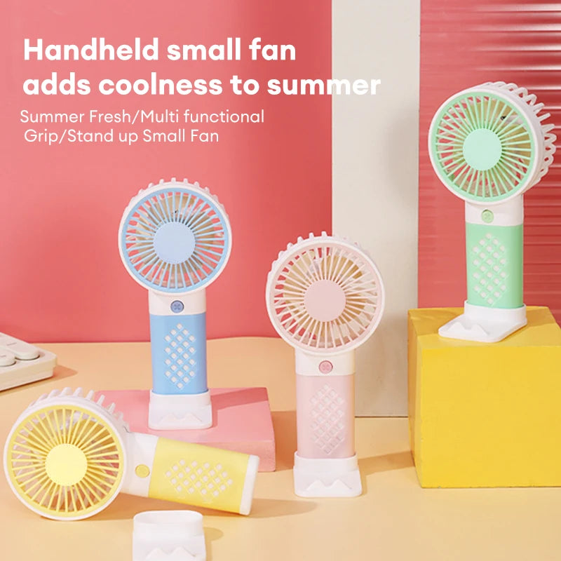 Cute Portable Handheld Fan Mini Fan  Rechargeable Mini Handy Fan Pocket Size Low Noise Small Electric USB Fan Student Dormitory