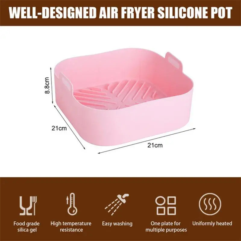 Silicone Air Fryer Pot Tray BBQ Barbecue Pad Plate Airfryer Oven Baking Mold Pot Food Safe Reusable Square Air Fryer Pan