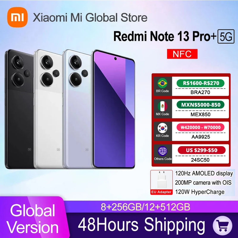 Xiaomi Redmi Note 13 Pro Plus 5G Smartphone Global Version MTK Dimensity 7200-Ultra 6.67" 120Hz 1.5K Display 200MP Camera 120W
