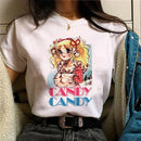 Candy Candy Kawaii T-shirt Casual Round Neck Short Sleeved Women's Fashionable Loose Short Sleeved Trendy Women's Clothing Tops