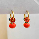 Ethnic Chinese Colorful Enamel Earrings for Women Retro Design Gold Plated Flower Shaped Multiple Wear Ways Luxury Jewelry Gifts