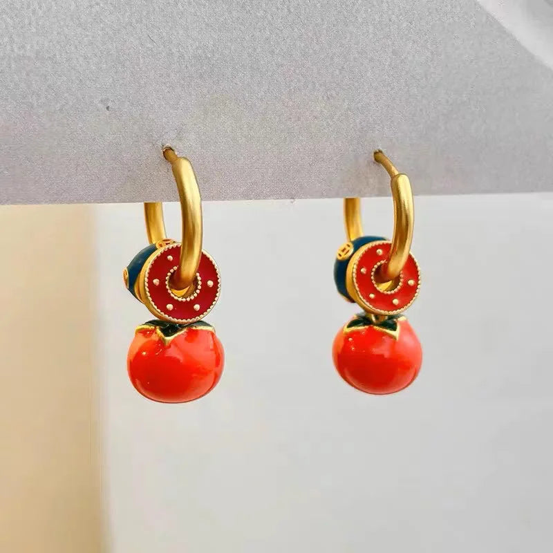 Ethnic Chinese Colorful Enamel Earrings for Women Retro Design Gold Plated Flower Shaped Multiple Wear Ways Luxury Jewelry Gifts