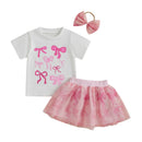 Mädchen Blumenmuster Rüschenärmel Top und Jeansrock Set mit passendem Haarband - Sommer 3-teiliges Outfit für Mädchen