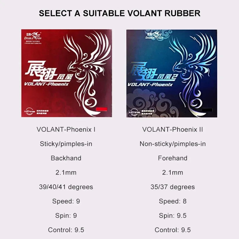 DOUBLE FISH VOLANT-Pheonix Table Tennis Rubber for Loop with Fast Attack Ping Pong Rubber with Pre-set Sponge