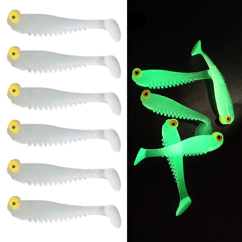 5/10/20pcs Soft Fishing Lures Simulation Silicone T-tail Luminous Luya Baits Fake Artificial Night Fishing Lures Accessories