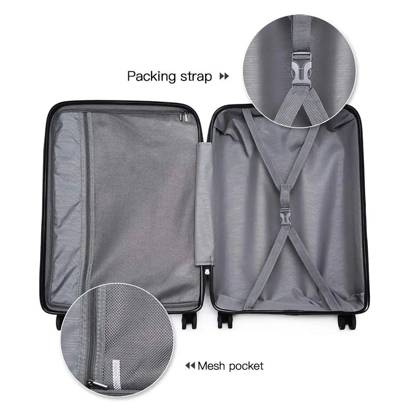 KONO 65x42x26cm Medium Grow Suitcase Lightweight Hard Case 65L Trolley suitcase with 4 Twin wheels ABS