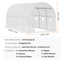 SucceBuy Walk-in Tunnel Greenhouse Hoop House Greenhouse Tunnel Plant House with Steel Frame Green PE Cover Roll-up Zipper Door