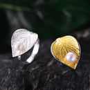 Lotus Fun Real 925 Sterling Silver Natural Pearl Handmade Designer Fine Jewelry Creative Open Ring Leaf Rings for Women Bijoux