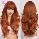 Burgundy Dark Red Synthetic Wigs Long Wavy Wine Red Cosplay Wig with Bangs for Women Natural Body Wave Halloween Heat Resistant