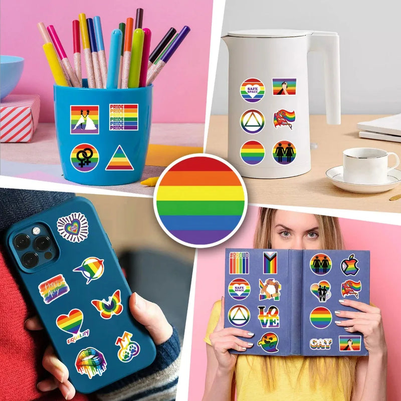 50/100PCS Rainbow Stickers Pride Stickers for Water Bottles Laptop for Adults Teens Waterproof Stickers Packs