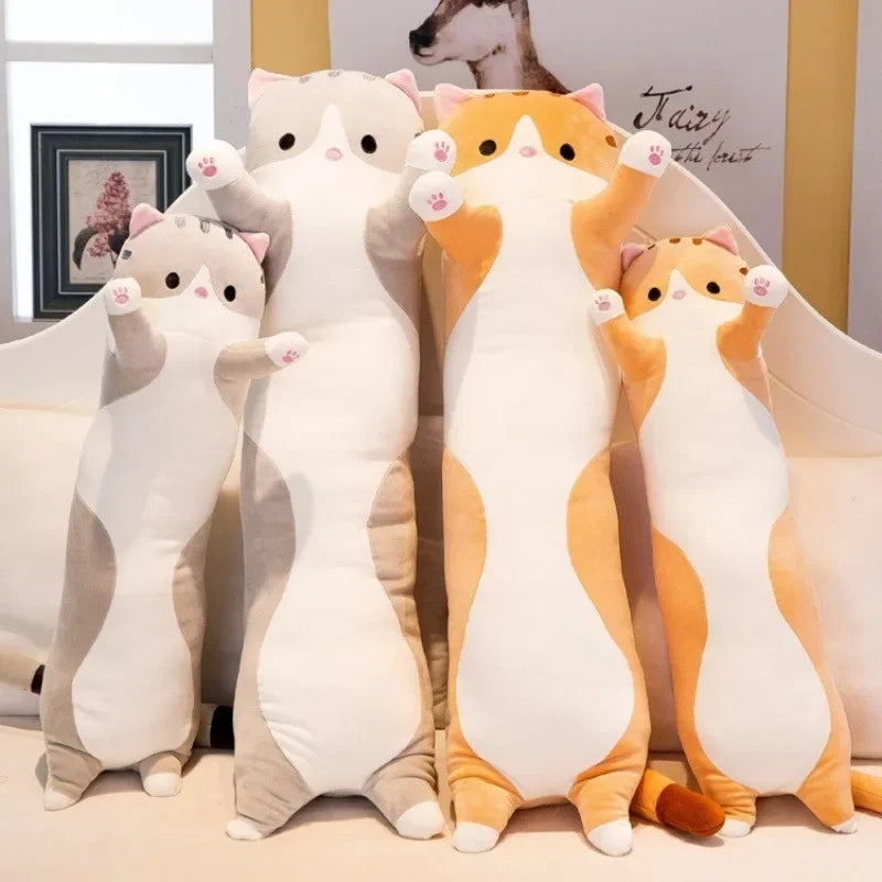 Long Cat Plush Body Pillow Creative Cute Animal Stuffed Doll Soft Sofa Kawaii Decorative Body Pillow Sleeping Back Cushion Decor