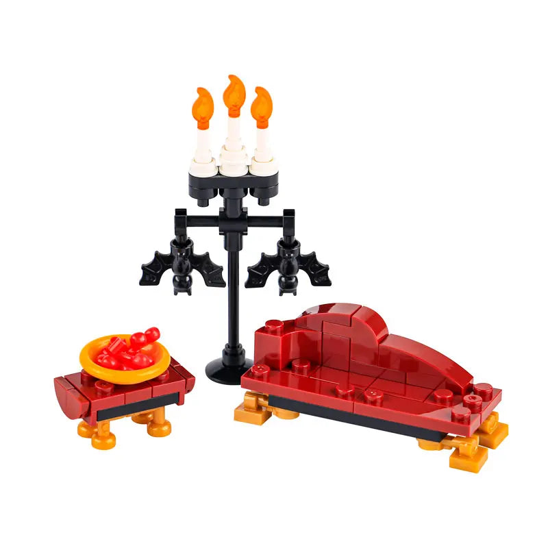 MOC Halloween Skeleton Horde  Building Blocks Dark Castle with Vampire Throne DIY  Medieval Bricks Collection Gift