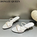 2025 Women's Summer New Fashion Square Toe Simple Solid Color Slippers Outdoor Peep Toe Casual Banquet Party Women Sandals Mujer