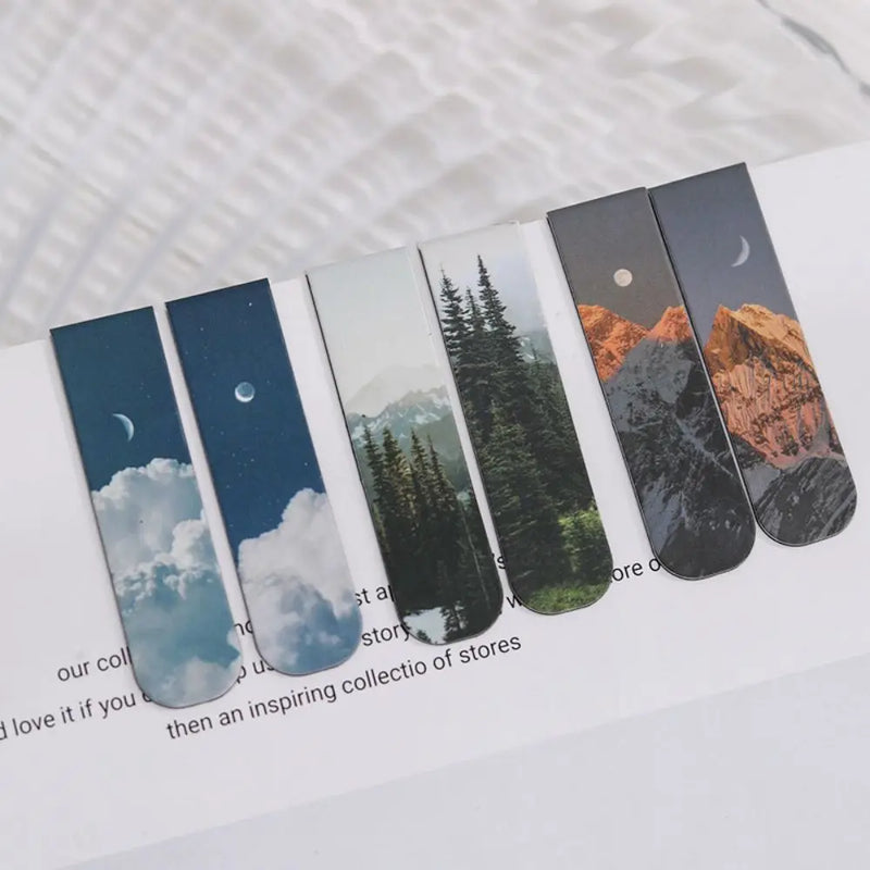 2pcs Landscape Simple Art Pattern Bookmark Book Markers, Magnetic Bookmarks Magnet Page Markers, Fun Book Marks for Reading