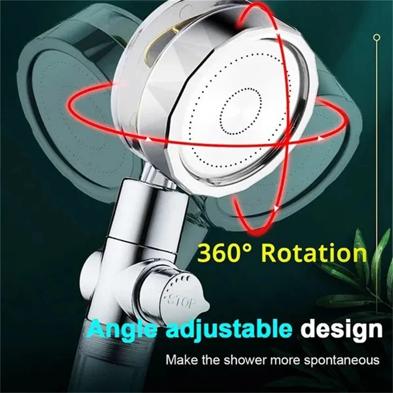 360 Degree Rotation Water Saving Flow Turbofan Hydraulic Injection High Pressure Sprayer Shower Head Bathroom Accessories