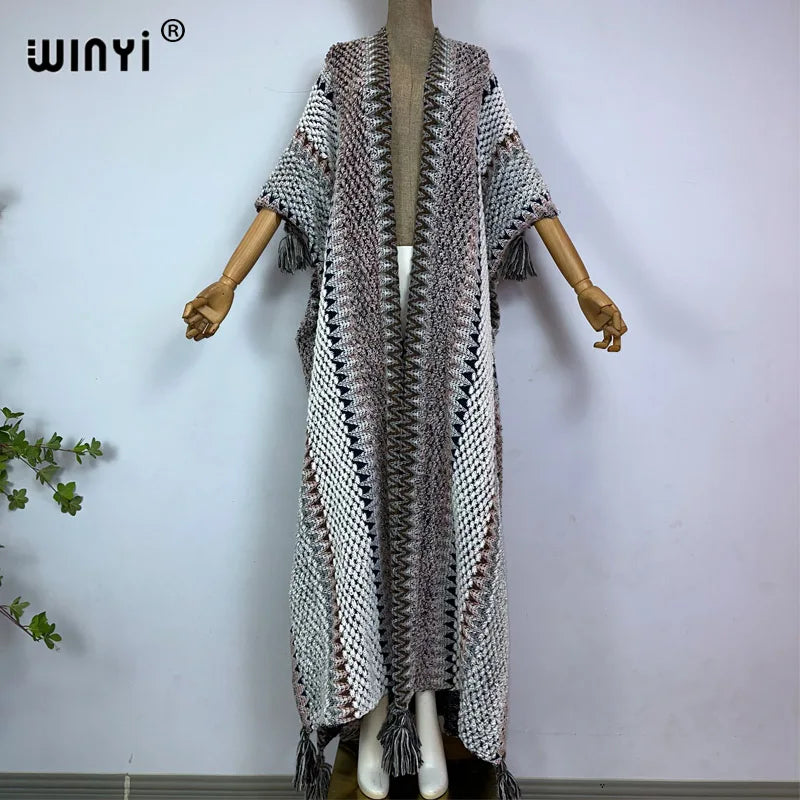 WINYI woman Winter Knitted cardigan coat Loose Christmas Fashion hipster party dress Thick Warm free size Female cloke overcoat