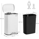Poubelle de Cuisine 50L à Pédale, avec Seau Intérieur en Plastique, Couvercle, Fermeture Douce, Anti-odeur, Blanc