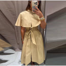 The Overcast Line | Belted Trench Midi Dress with Cape Overlay