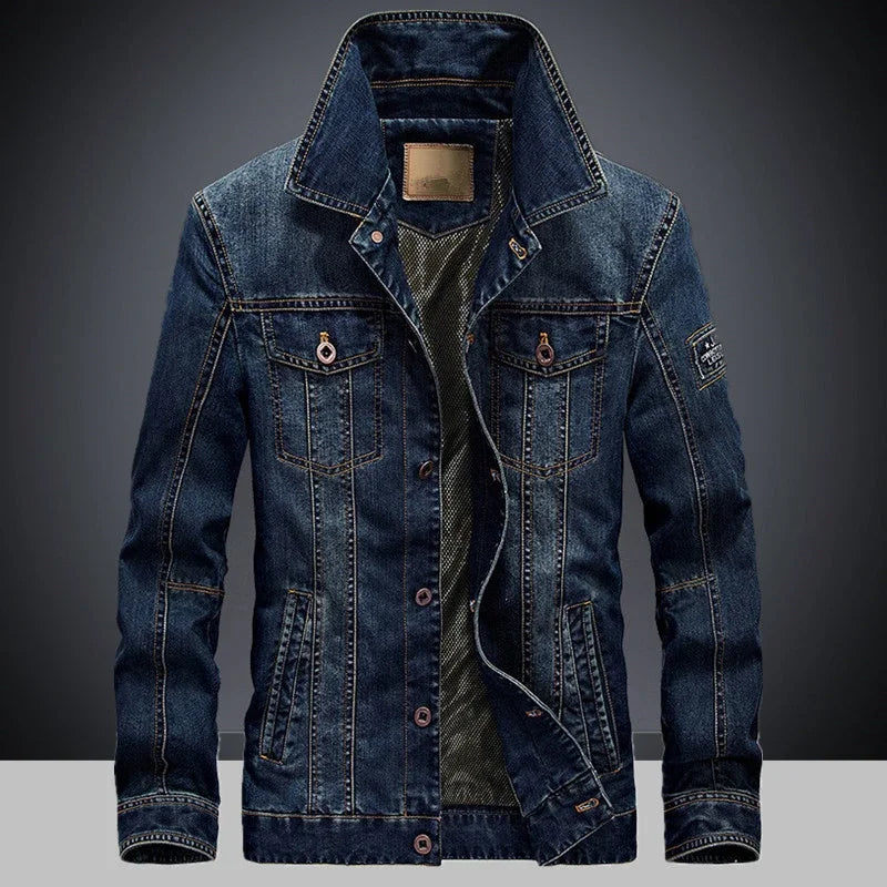casual denim jacket, spring and autumn style Jeans Coat for Men Light Denim jacket, men's multi bag retro denim jacket