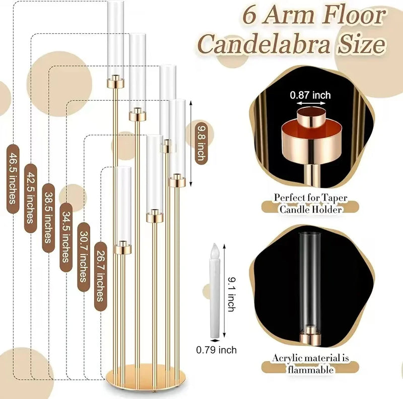 4PCS 46"Tall Metal Floor Candlestick Holder With 24 PCS LED Candles For Wedding Pary Birthday Centerpieces