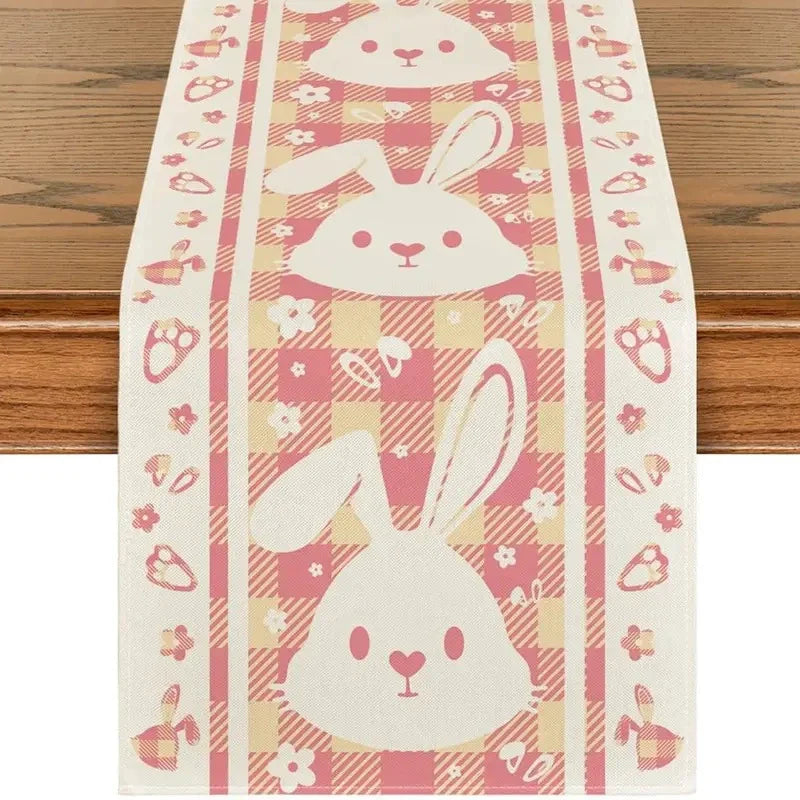 2025 Easter Rabbit Table Runner Linen Bunny Dining Table Cloth Placemat Spring Holiday Happy Easter Decoration For Home Kitchen