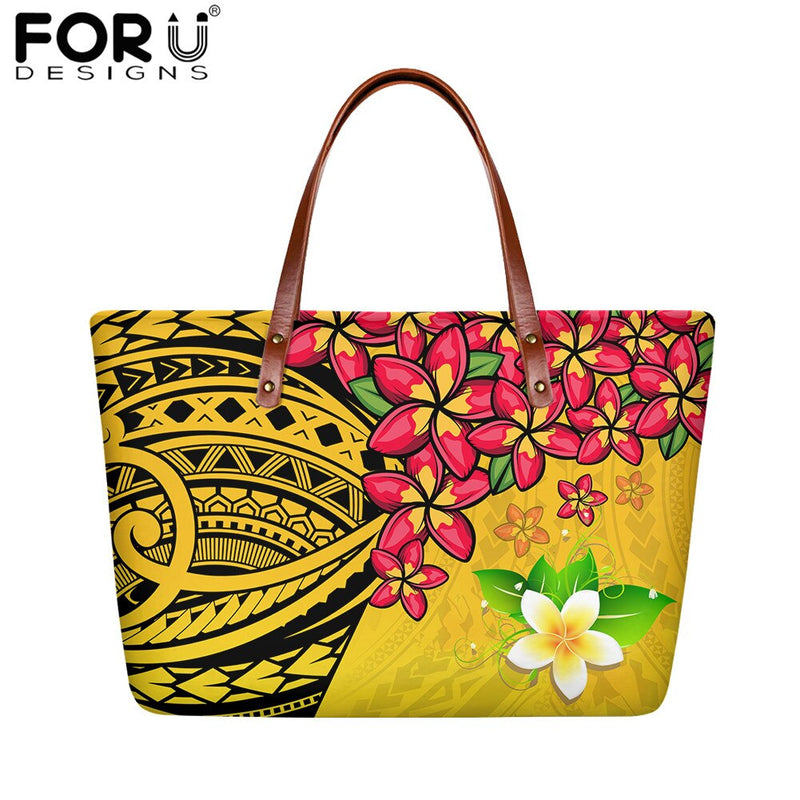 FORUDESIGNS High Quality Women Handbag Polynesian Pattern Hibiscus Flower Printing Personal Luxury Female Shoulder Bolsas