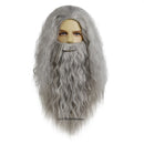 Dumbledore Wigs Synthetic Hair Long Curly Wavy Wizard Grey Wig and Beard for Men Cosplay Accessory Party Halloween Dress Costume