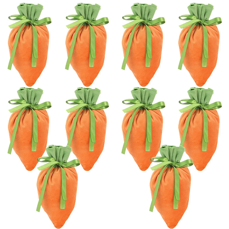 1Pc/10Pcs Easter Carrot Gift Bags Velvet Carrot Drawstring Bags Easter Candy Cookie Packaging for Kids Easter Decoration 2024