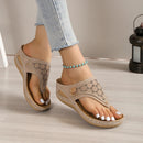 Large Size Casual Sandals Women Summer New Thick Sole Clip-toe Hollowed Ladies Slides Flip Flops Wedge Heel Solid Color Slippers