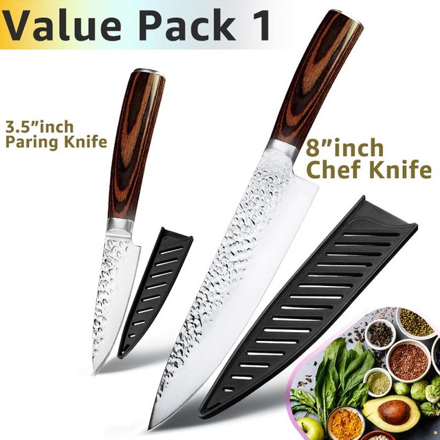 Kitchen Knife Japanese Chef Knives Set 7CR17 High Carbon Stainless Steel Full Tang Hammer Pattern Meat Cleaver Utility Santoku K