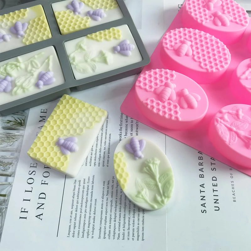 3D Bee Honeycomb Silicone Soap Mold DIY Square Oval Soap Making Supplies Handmade Chocolate Cake Decoration Baking Tools