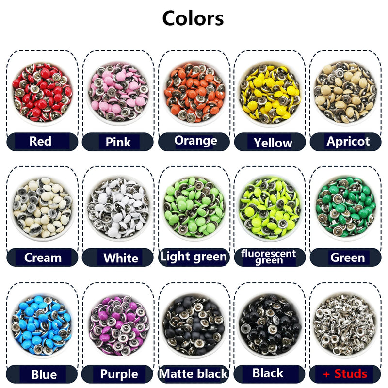 100sets Dome Cap Rivets 14 Colors Metal Studs Round Rivet for Leather Craft Bag Belt Clothing Garment Shoes Collar Parts