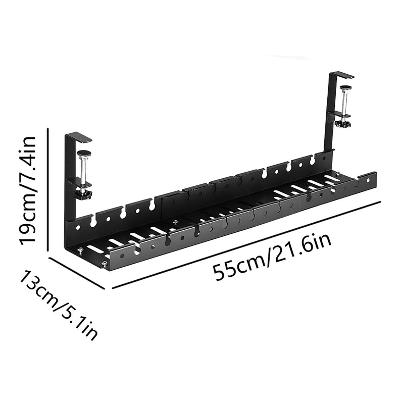 Under Desk Cable Management Tray Clamp Mounted Under Desk Cable Shelf Retractable Cable Storage Rack for Cords Wires Power Strip