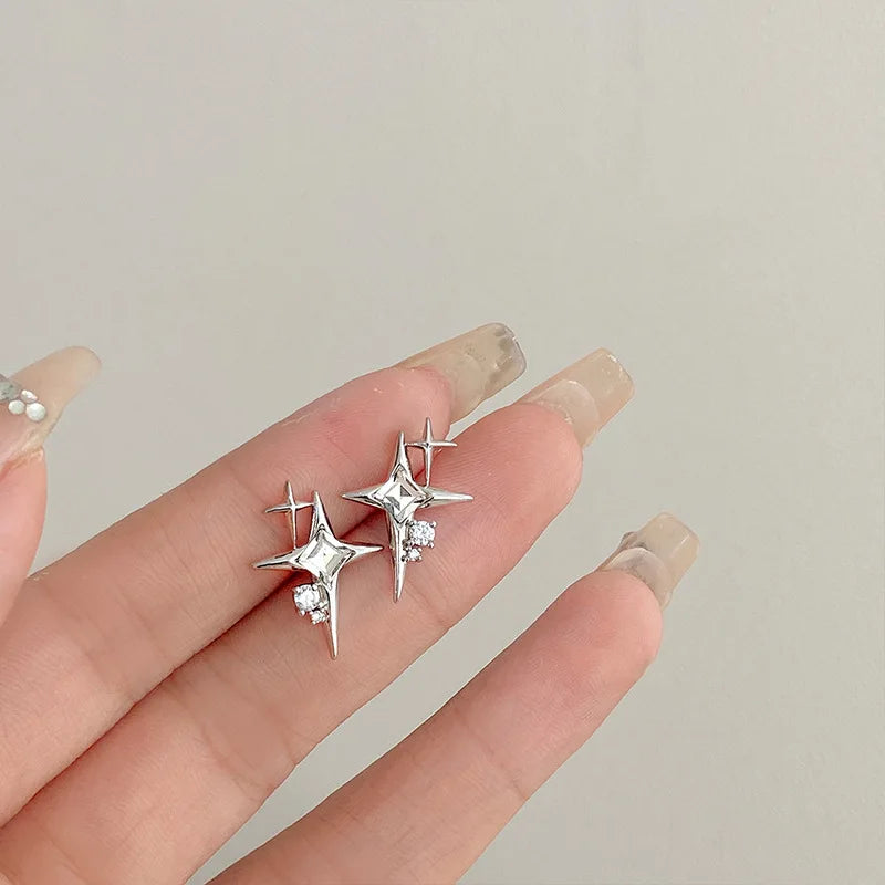 Trendy Planet Earrings Silver Color Piercing for Women Moon Star Crystal Zircon Ear Stud Earrings Tragus Cartilage Body Jewelry