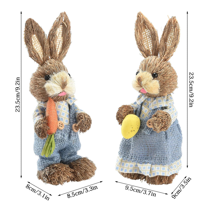 2PCS Straw Rabbit 2025 Easter Bunny Ornament Party Decorations Holiday Home Garden Wedding Decor Crafts Photo Props 25/35cm