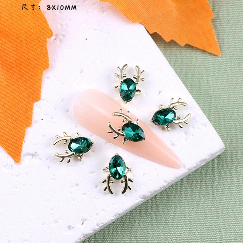 10PCS Luxury Alloy 3D Christmas Nail Art Decoration Supplies Jewelry Accessory Parts Elk Charms Deer Rhinestones For Manicure