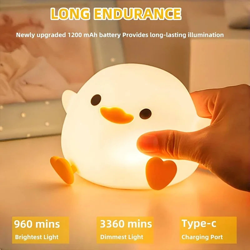 DoDo Duck Night Light, Cute Duck Lamp, Rechargeable Dimmable Nightlight, Silicone LED Bedside Lamp Nursery Touch-Sensitive