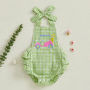 Infant Girl Halter Neck Romper with Cute Golf Cart Embroidery and Ruffle Detail - Sleeveless Newborn Playsuit for Summer Fun
